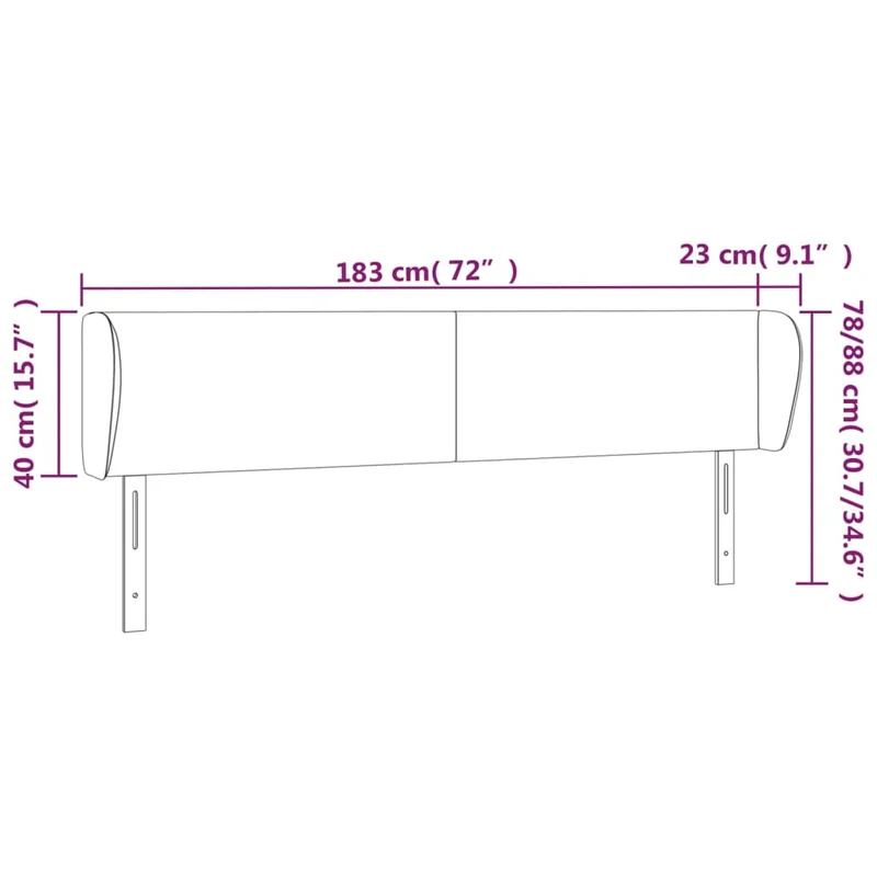 Tête de lit accessoire couchage chambre à coucher meuble avec rebord latéral 183 x 23 x 78/88 cm tissu velours gris clair TDL0205198