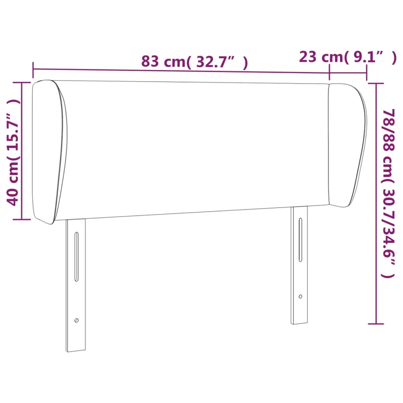 Tête de lit accessoire couchage chambre à coucher meuble avec rebord latéral 83 x 23 x 78/88 cm tissu velours gris clair TDL0205113