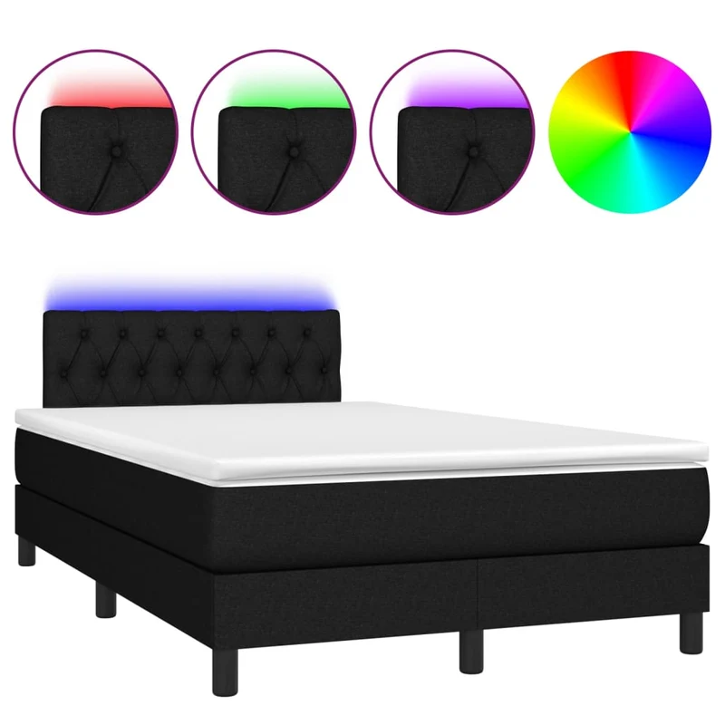 Cadre de lit LED avec sommier tête de lit matelas 120 x 200 cm tissu noir TDL0209288
