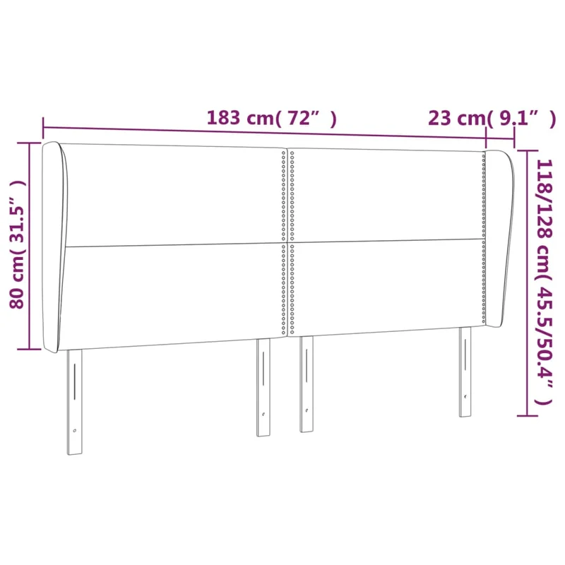 Tête de lit accessoire couchage chambre à coucher meuble avec rebord latéral 183 x 23 x 118/128 cm tissu gris clair TDL0205203