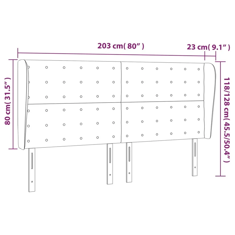 Tête de lit accessoire couchage chambre à coucher meuble avec rebord latéral 203 x 23 x 118/128 cm tissu gris foncé TDL0204932