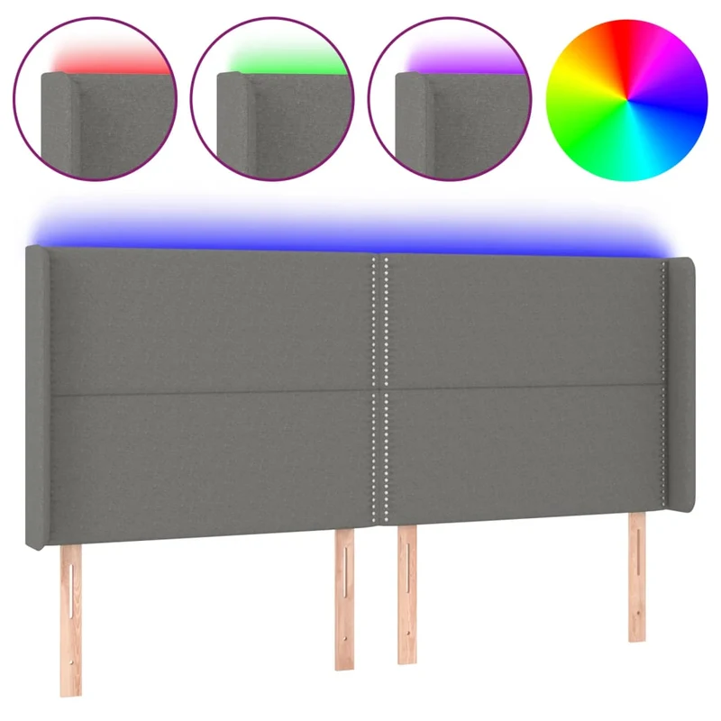 Tête de lit accessoire couchage chambre à coucher meuble à LED 183 x 16 x 118/128 cm tissu gris foncé TDL0201097