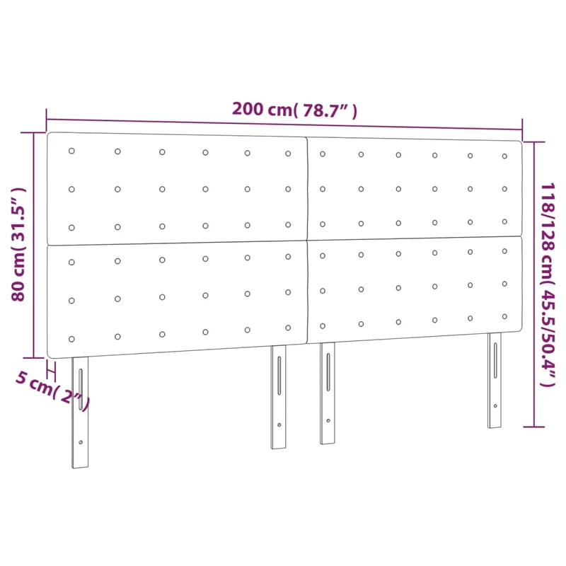 Tête de lit accessoire couchage chambre à coucher meuble à LED 200 x 5 x 118/128 cm tissu gris foncé TDL0201087