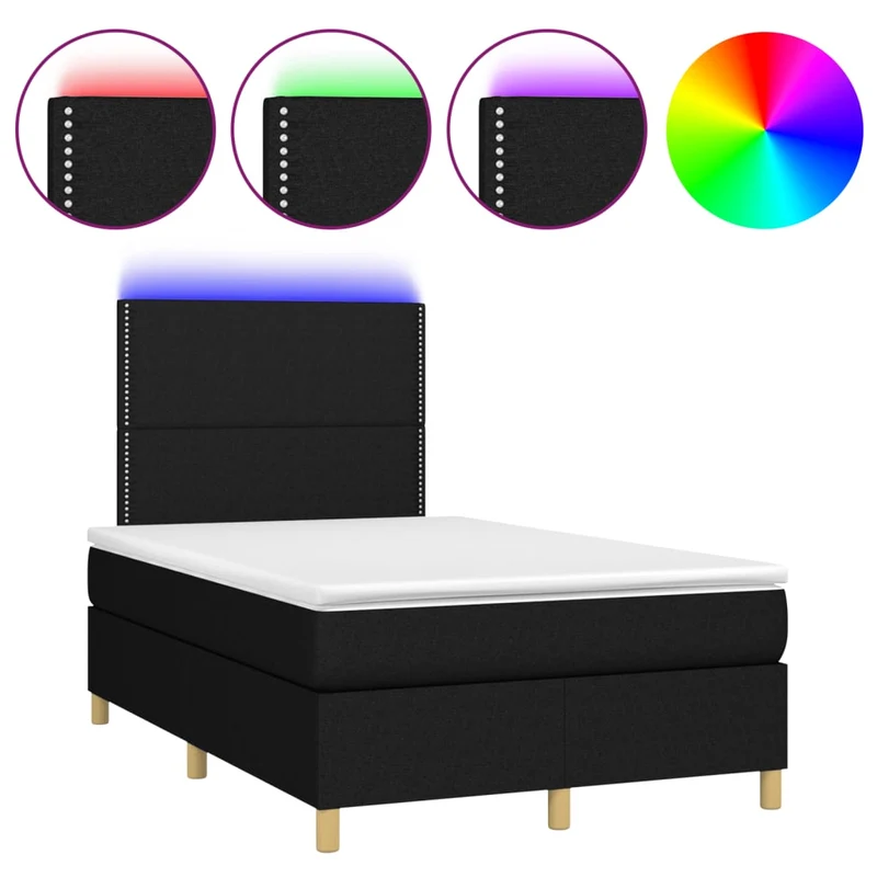 Cadre de lit LED avec sommier tête de lit matelas 120 x 200 cm tissu noir TDL0209290