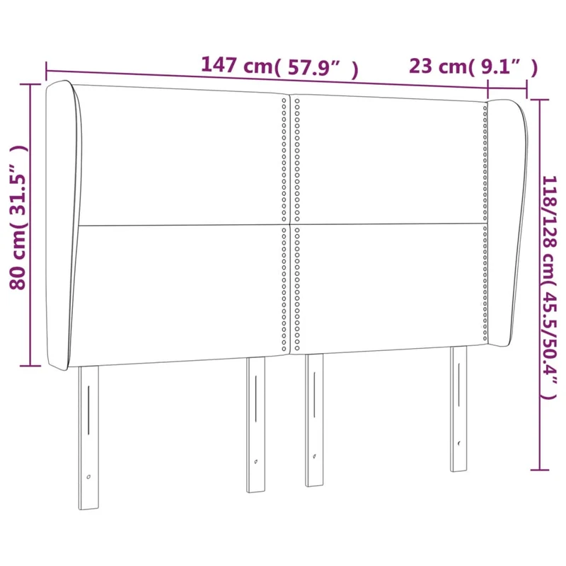 Tête de lit accessoire couchage chambre à coucher meuble avec rebord latéral 147 x 23 x 118/128 cm tissu gris clair TDL0205249