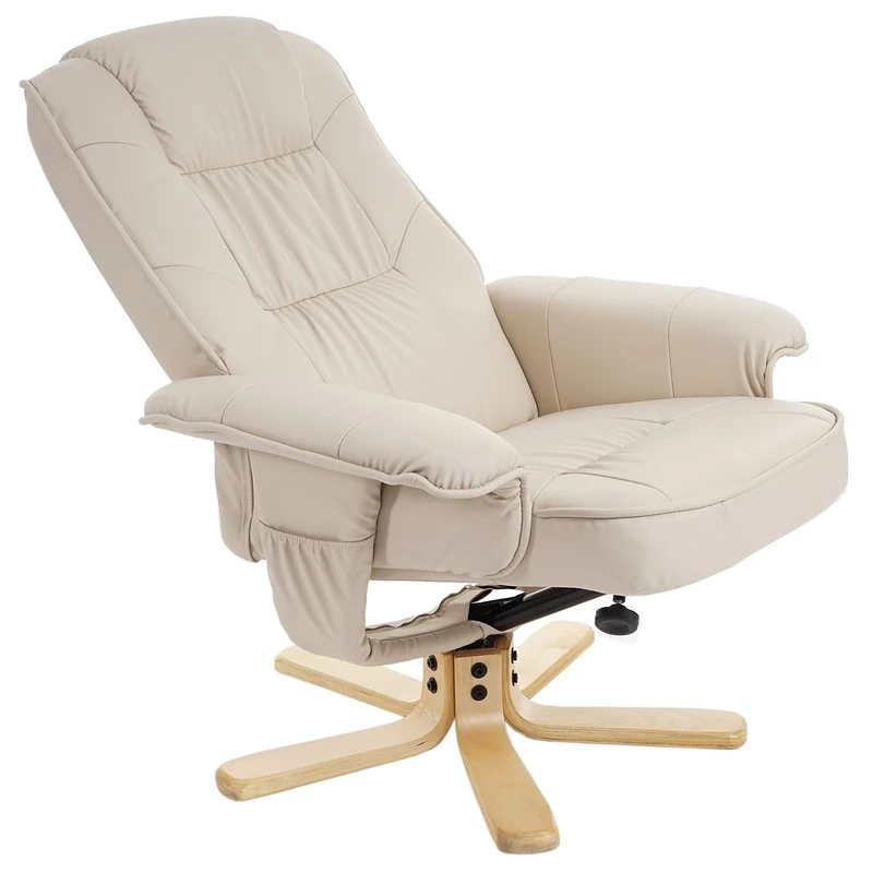 Fauteuil relax en synthétique crème pied en bois siège pivotant FAL04029