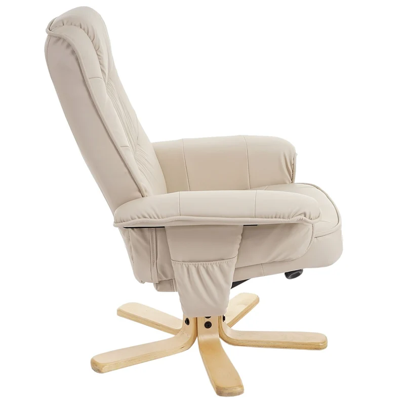Fauteuil relax en synthétique crème pied en bois siège pivotant FAL04029