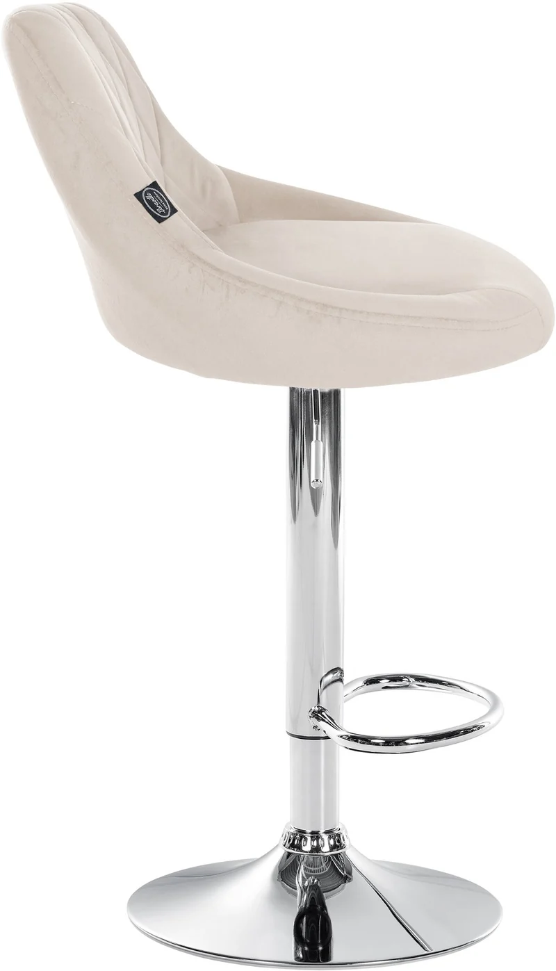 Tabouret de bar en velours crème coutures décoratives pivotant support métal chromé TDB10675