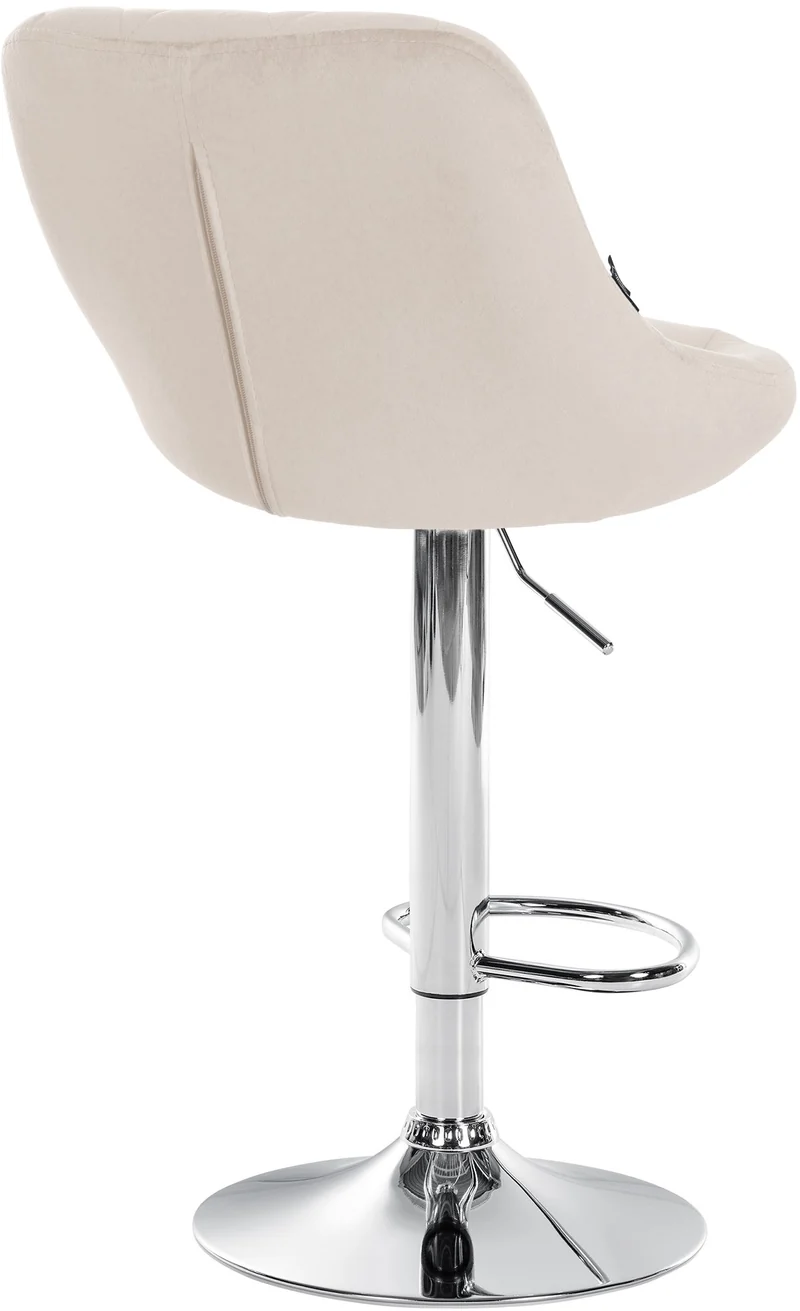 Tabouret de bar en velours crème coutures décoratives pivotant support métal chromé TDB10675