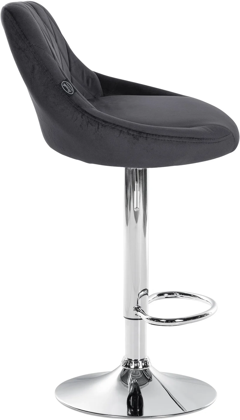 Tabouret de bar en velours gris foncé coutures décoratives pivotant support métal chromé TDB10671