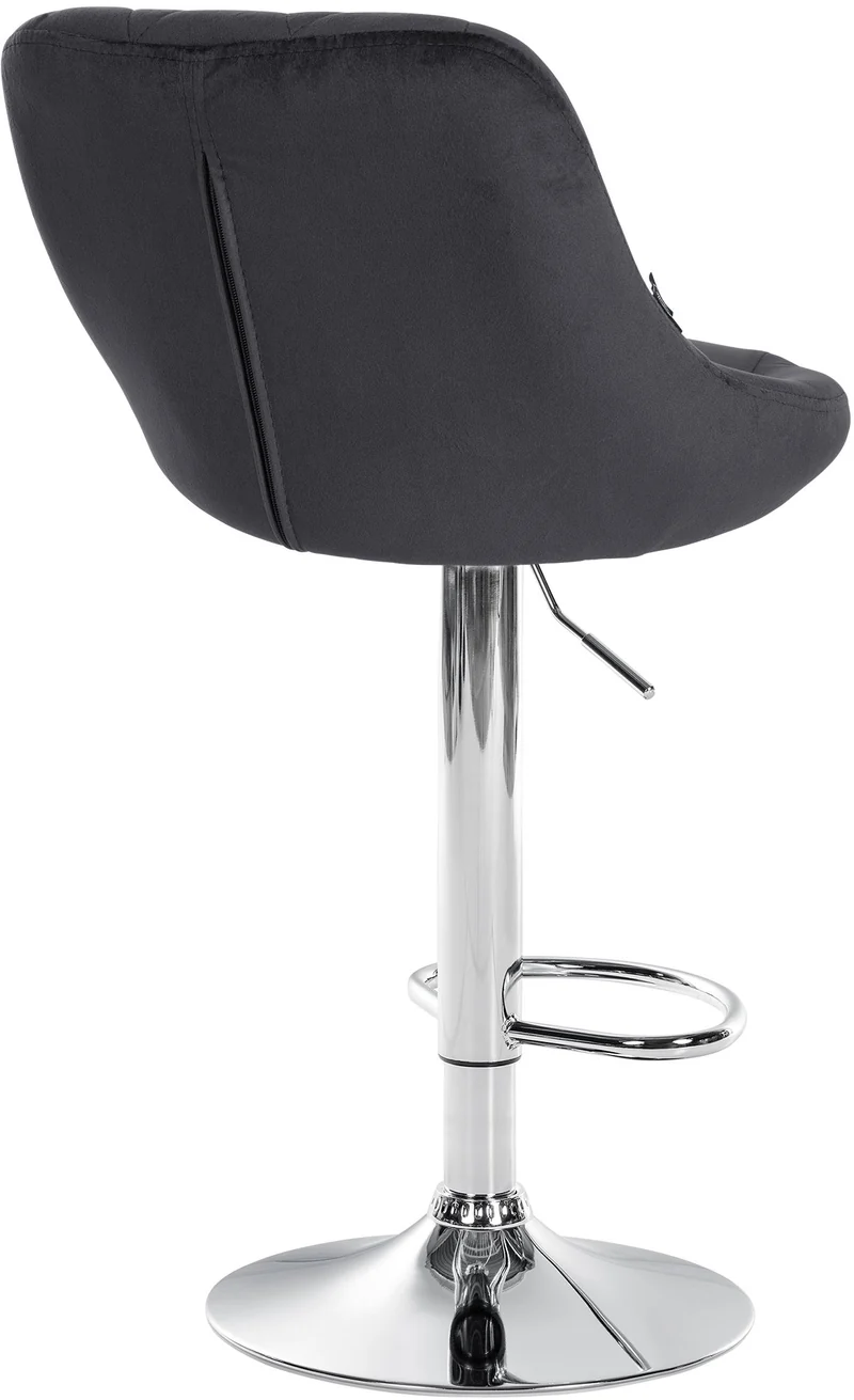 Tabouret de bar en velours gris foncé coutures décoratives pivotant support métal chromé TDB10671