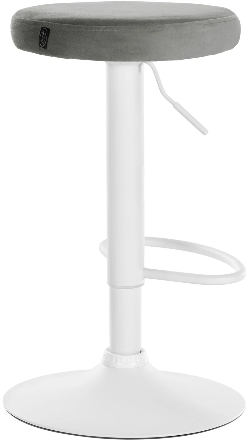 Tabouret de bar x1 design simple hauteur réglable revêtement en velours gris pieds en métal blanc 10_0005357