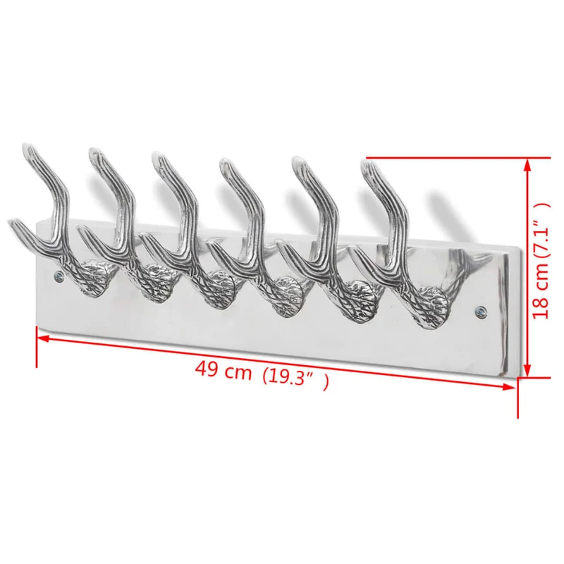 Porte-manteau mural en aluminium argent avec 6 crochets 49x9x18 cm DEC024184