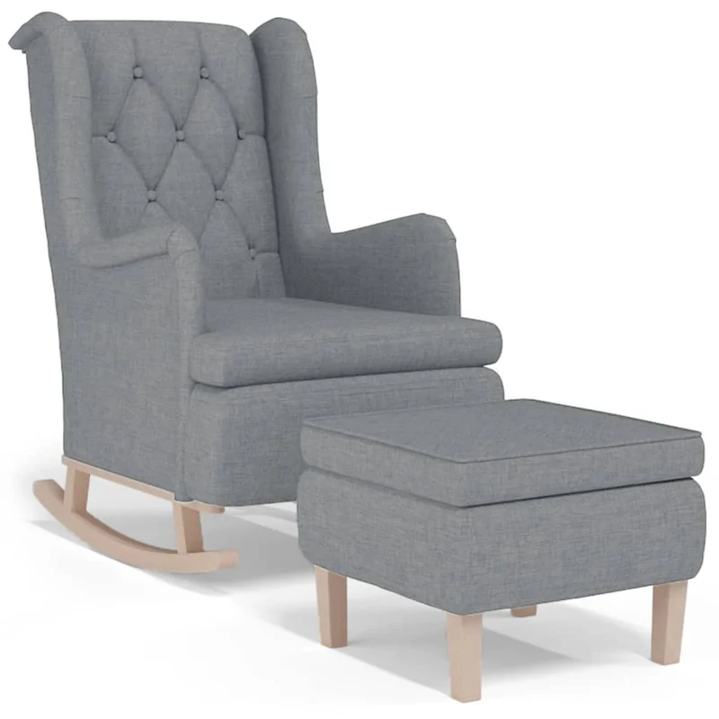 Fauteuil lounge design moderne avec pieds à bascule et tabouret gris clair tissu gris DEC026828