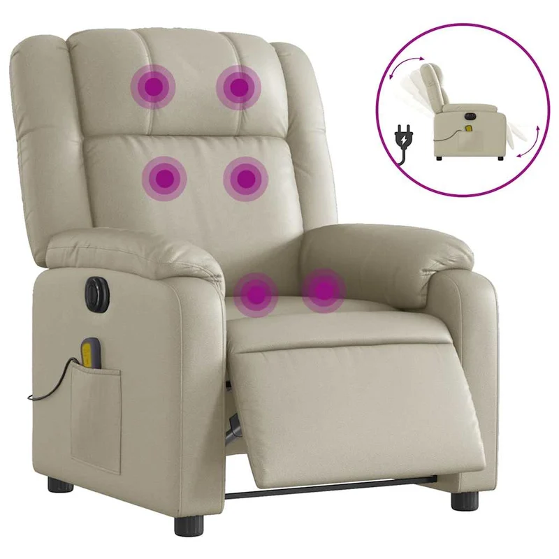 Fauteuil de relaxation TV fonction massage inclinable électrique 6 points de massage en PVC crème DEC027146