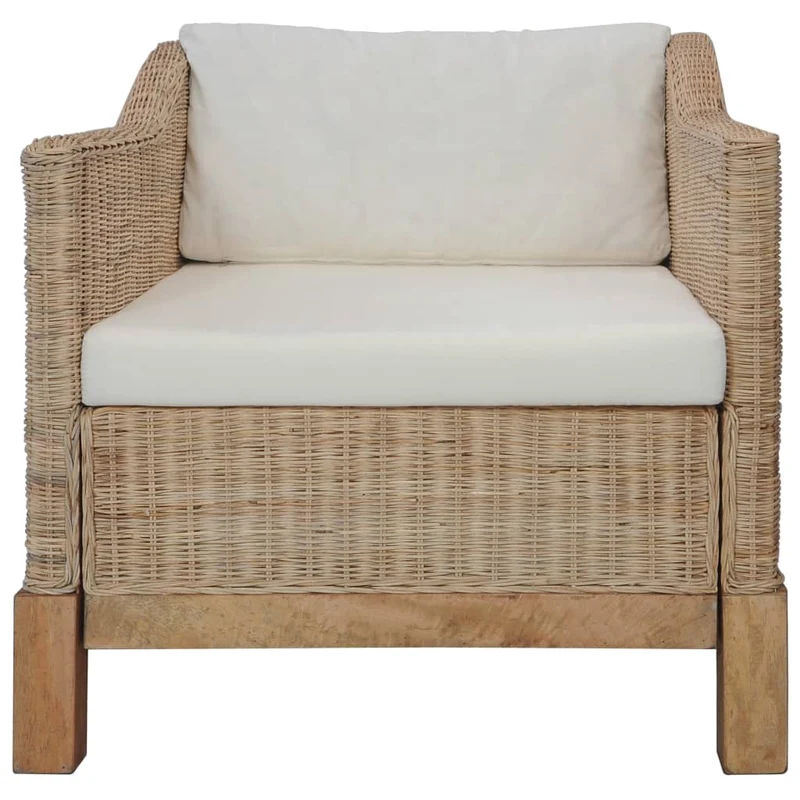 Fauteuil lounge design moderne design rustique avec coussins rotin naturel brun DEC026825