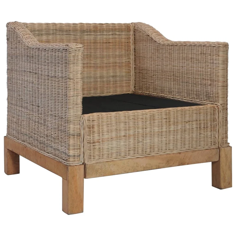 Fauteuil lounge design moderne design rustique avec coussins rotin naturel brun DEC026825
