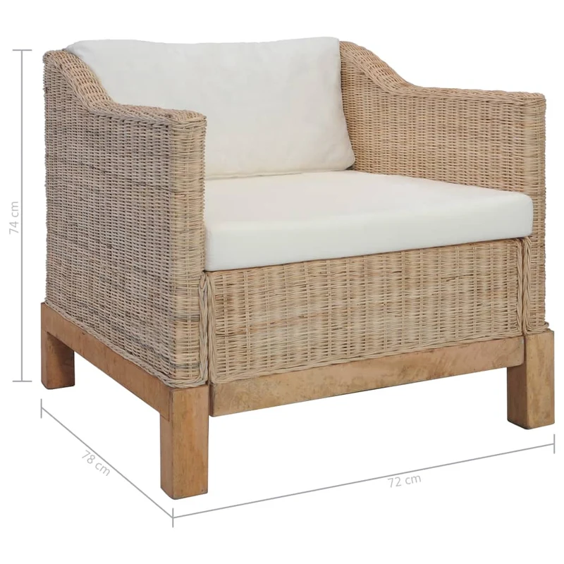 Fauteuil lounge design moderne design rustique avec coussins rotin naturel brun DEC026825