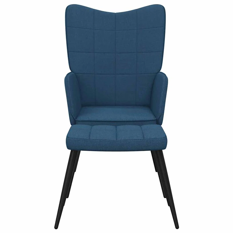 Fauteuil lounge chaise de canapé design moderne avec repose-pied en tissu bleu DEC026562
