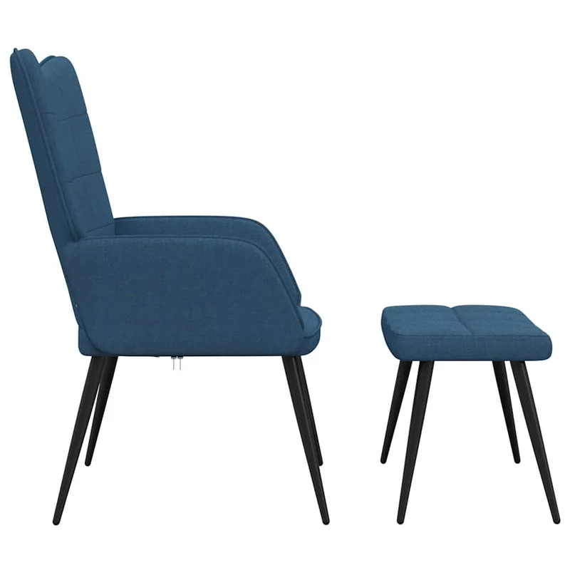 Fauteuil lounge chaise de canapé design moderne avec repose-pied en tissu bleu DEC026562