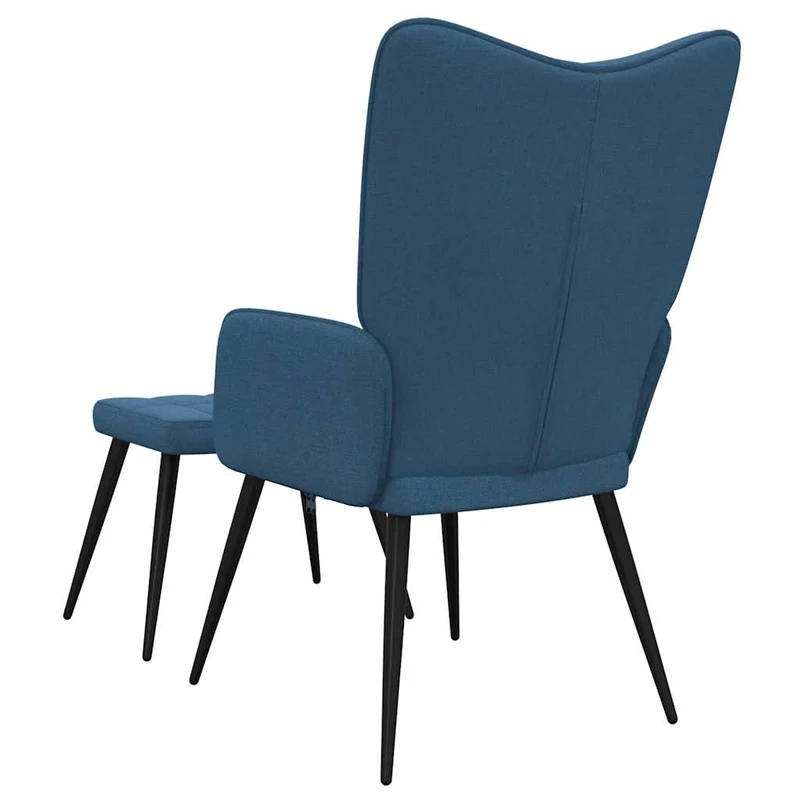 Fauteuil lounge chaise de canapé design moderne avec repose-pied en tissu bleu DEC026562