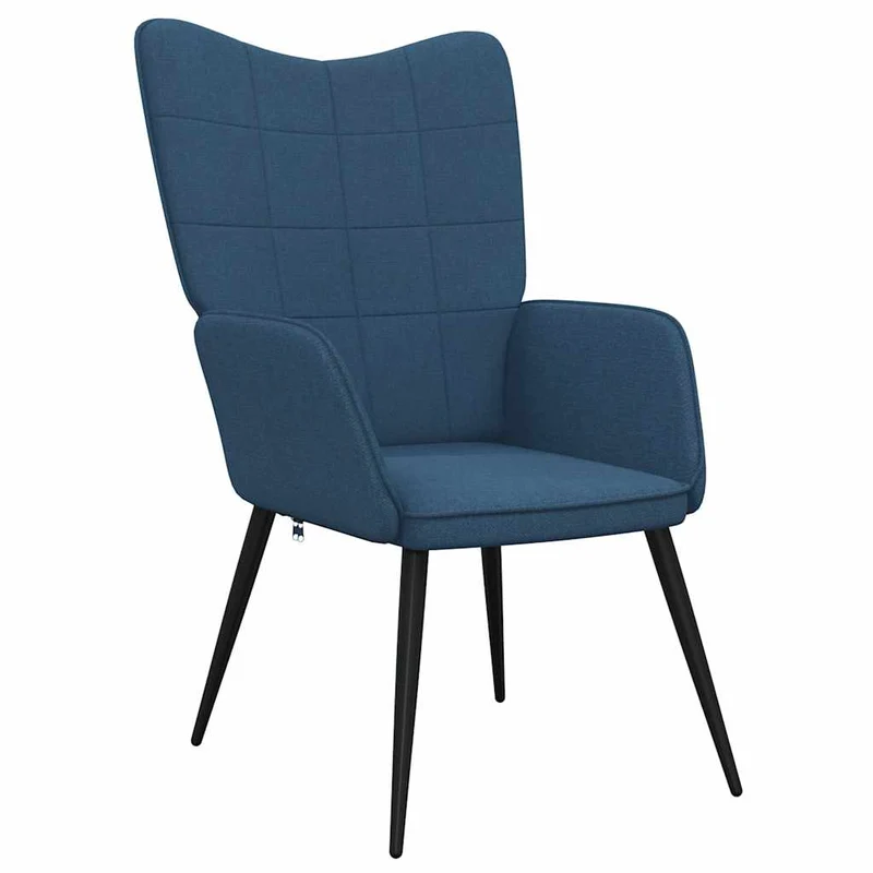 Fauteuil lounge chaise de canapé design moderne avec repose-pied en tissu bleu DEC026562