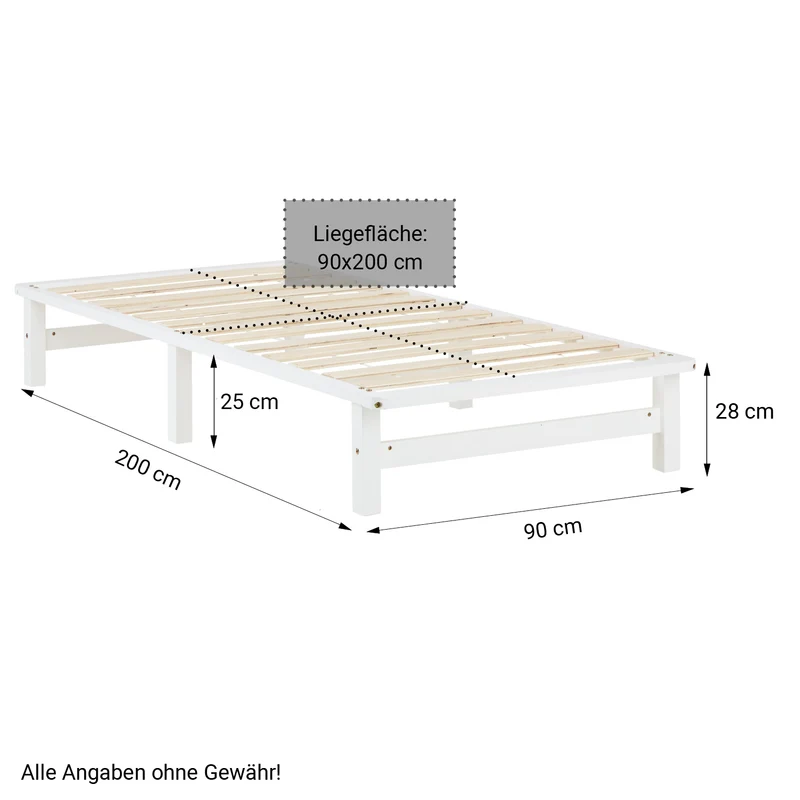 Lit palette avec sommier à lattes 90x200 cm en bois massif blanc LIT06241
