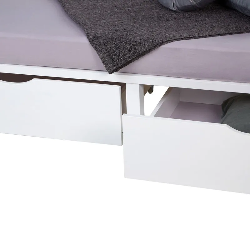 Lit palette en bois massif blanc 90x200 cm avec tiroirs de rangement et sommier à lattes LIT06219