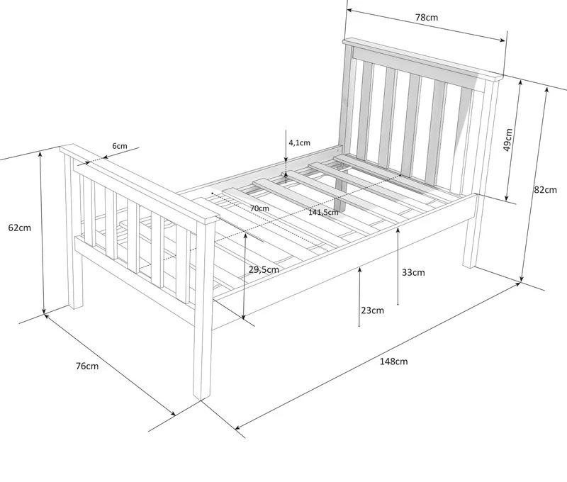 Lit pour enfant 70x140cm avec sommier à lattes en bois blanc LIT06080