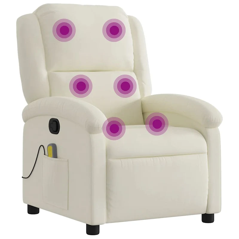 Fauteuil de relaxation TV fonction massage inclinable 6 points de massage en velours crème DEC026897