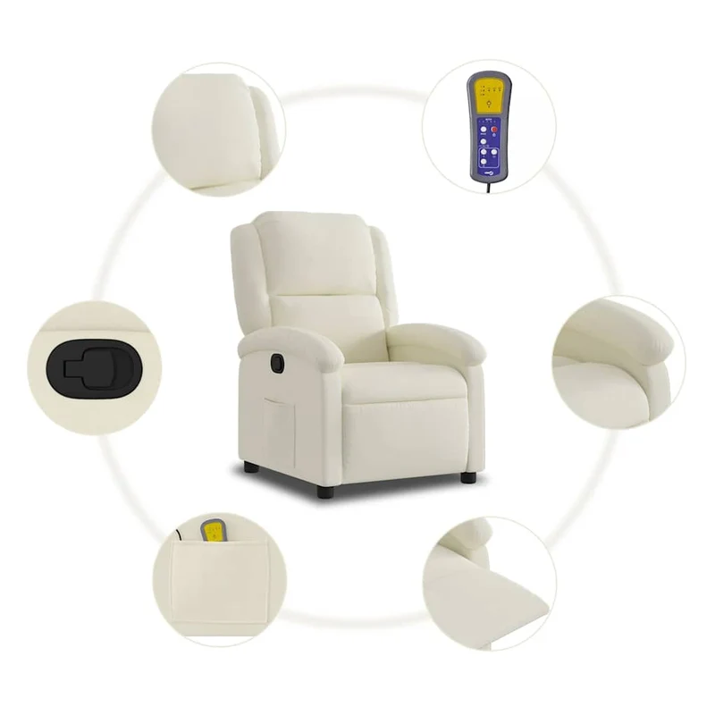 Fauteuil de relaxation TV fonction massage inclinable 6 points de massage en velours crème DEC026897