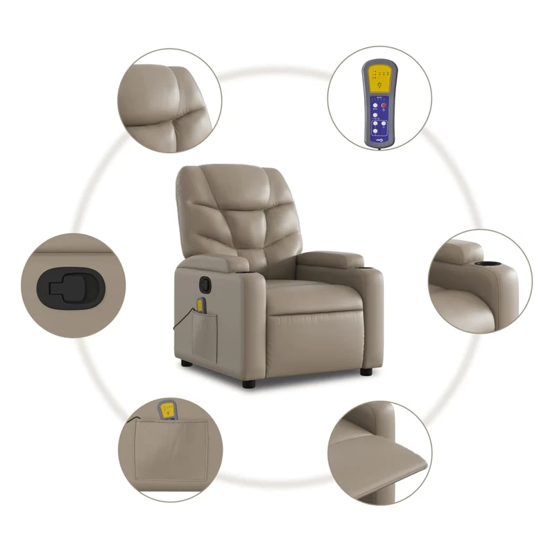 Fauteuil de relaxation TV fonction massage inclinable en PVC couleur cappuccino DEC026883