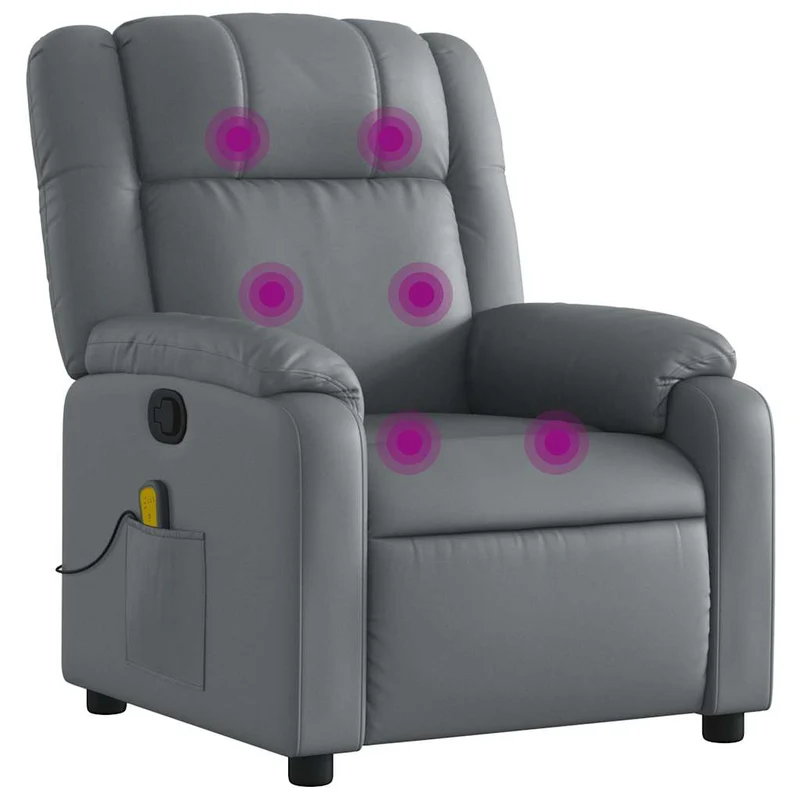 Fauteuil de relaxation TV fonction massage inclinable 6 points de massage en PVC gris DEC026978