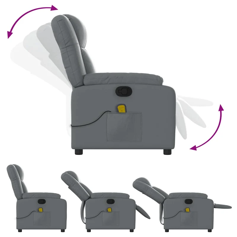 Fauteuil de relaxation TV fonction massage inclinable 6 points de massage en PVC gris DEC026978