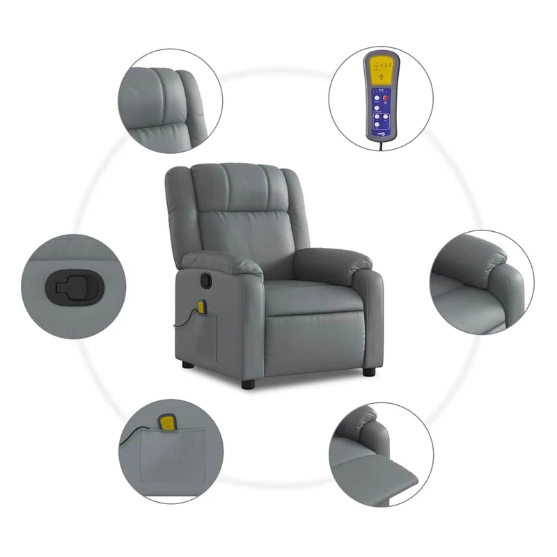 Fauteuil de relaxation TV fonction massage inclinable 6 points de massage en PVC gris DEC026978