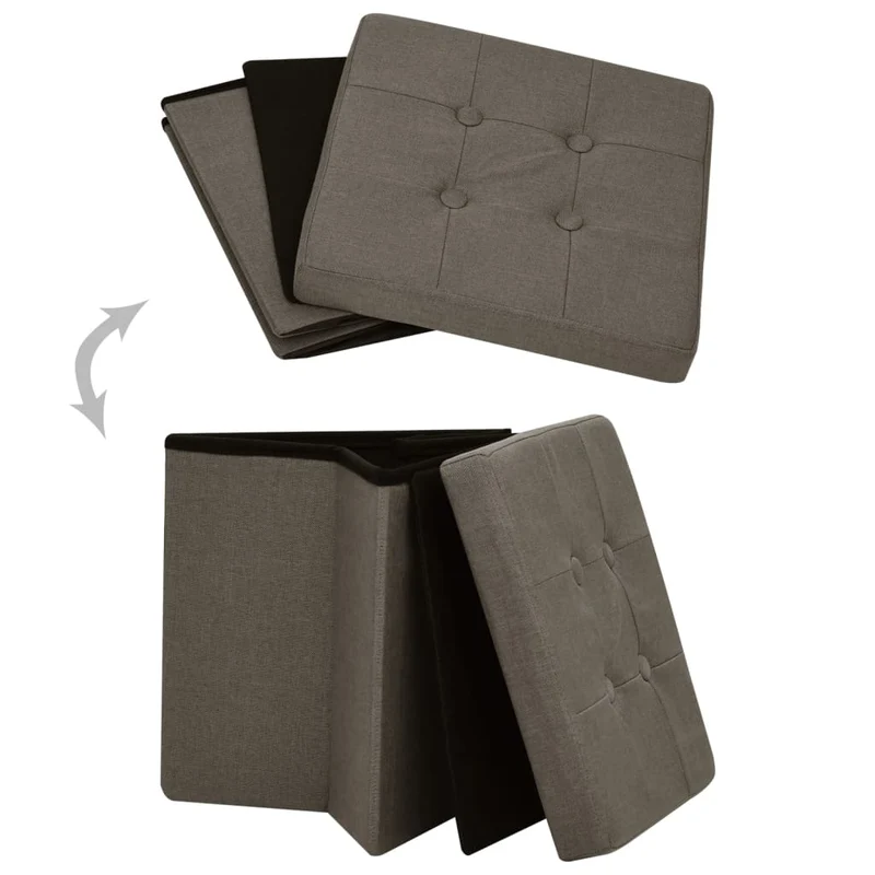 Lot de 2 poufs tabourets de rangement pliables en MDF et tissu marron DEC026392
