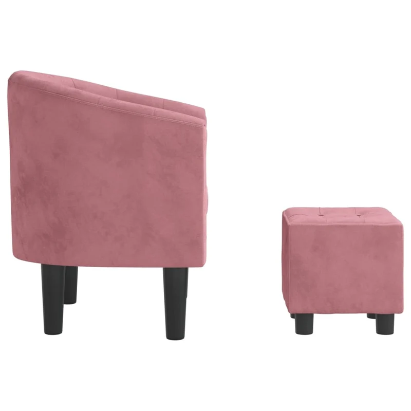 Fauteuil lounge design moderne avec repose-pieds dossier arrondi en velours rose DEC026842
