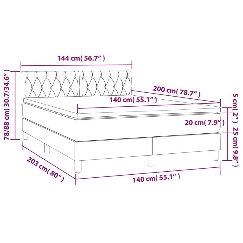 Cadre de lit LED avec sommier tête de lit matelas surmatelas 140x200 cm tissu velours gris foncé TDL0207704