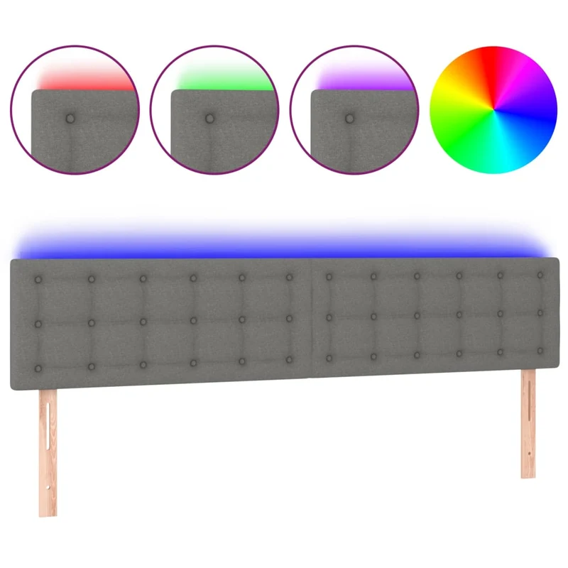 Tête de lit accessoire couchage chambre à coucher meuble à LED 160 x 5 x 78/88 cm tissu gris foncé TDL0201121