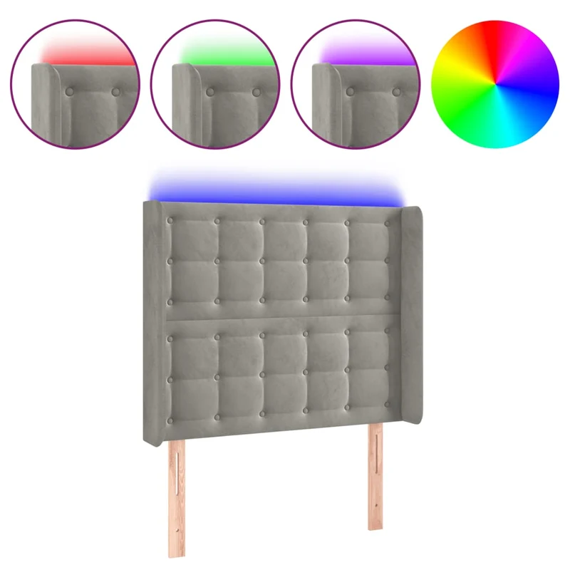 Tête de lit accessoire couchage chambre à coucher meuble à LED 83 x 16 x 118/128 cm tissu velours gris clair TDL0201256
