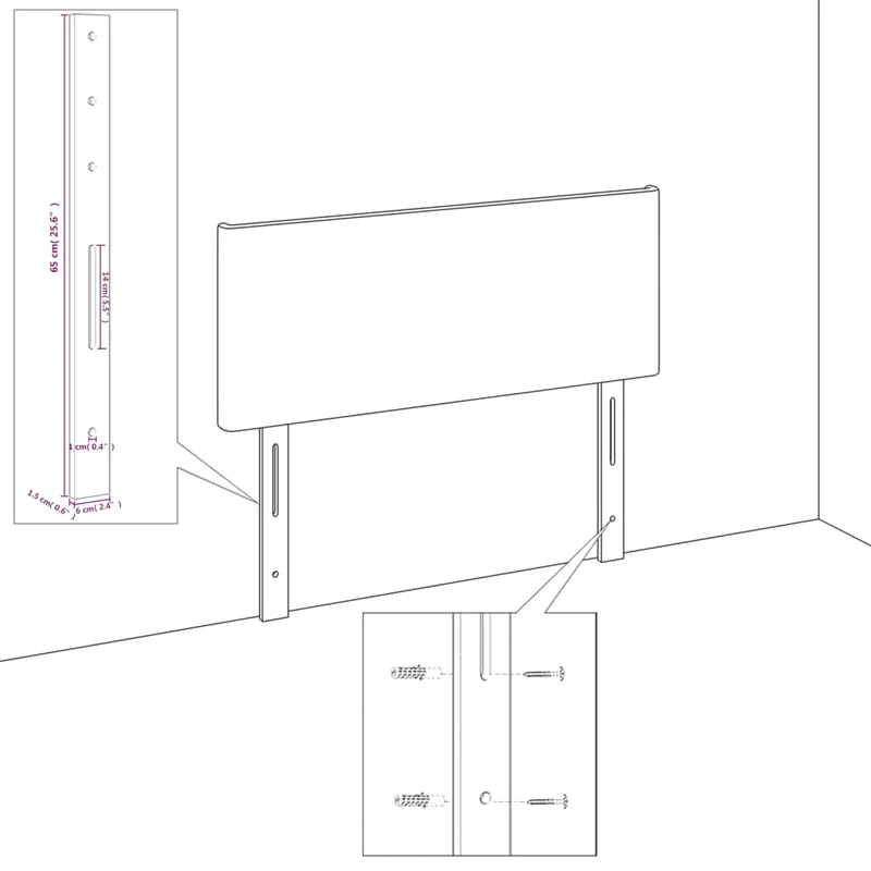 Tête de lit accessoire couchage chambre à coucher meuble capitonné avec rebord latéral 163 x 23 x 78/88 cm tissu velours gris clair TDL0205214