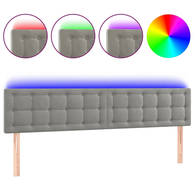 Tête de lit accessoire couchage chambre à coucher meuble à LED 160 x 5 x 78/88 cm tissu velours gris clair TDL0201363