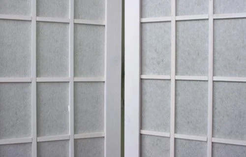 Paravent 4 panneaux pans en bois blanc et papier riz 175x175cm PAR06058