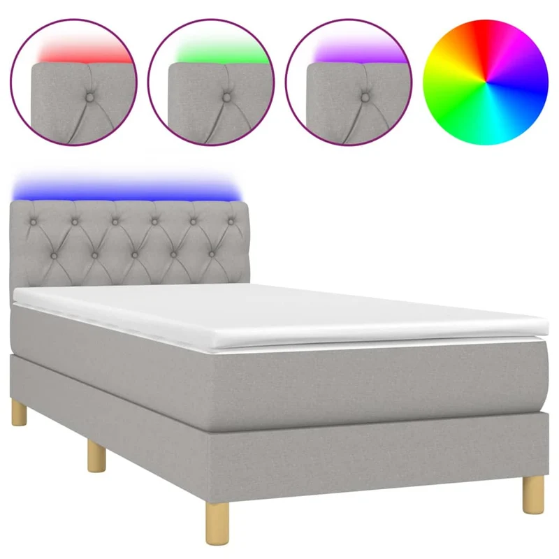 Cadre de lit LED avec sommier tête de lit matelas 80x200cm tissu gris clair TDL0209494