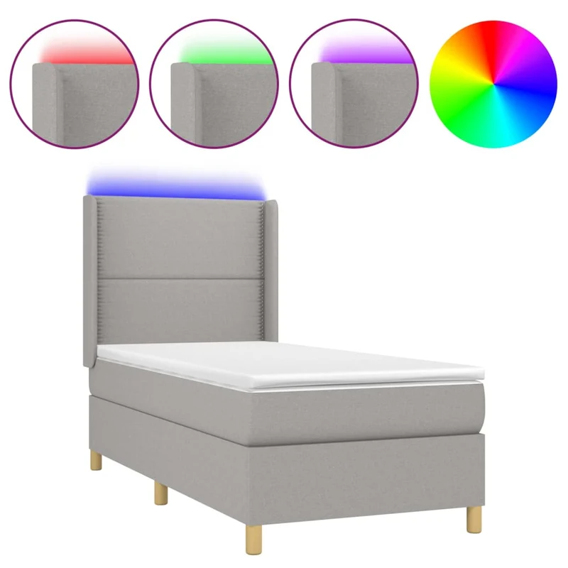 Cadre de lit LED avec sommier tête de lit matelas 90x190cm tissu gris clair TDL0209487