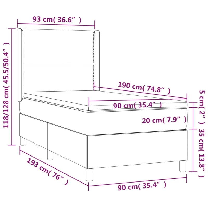 Cadre de lit LED avec sommier tête de lit matelas 90x190cm tissu gris clair TDL0209487