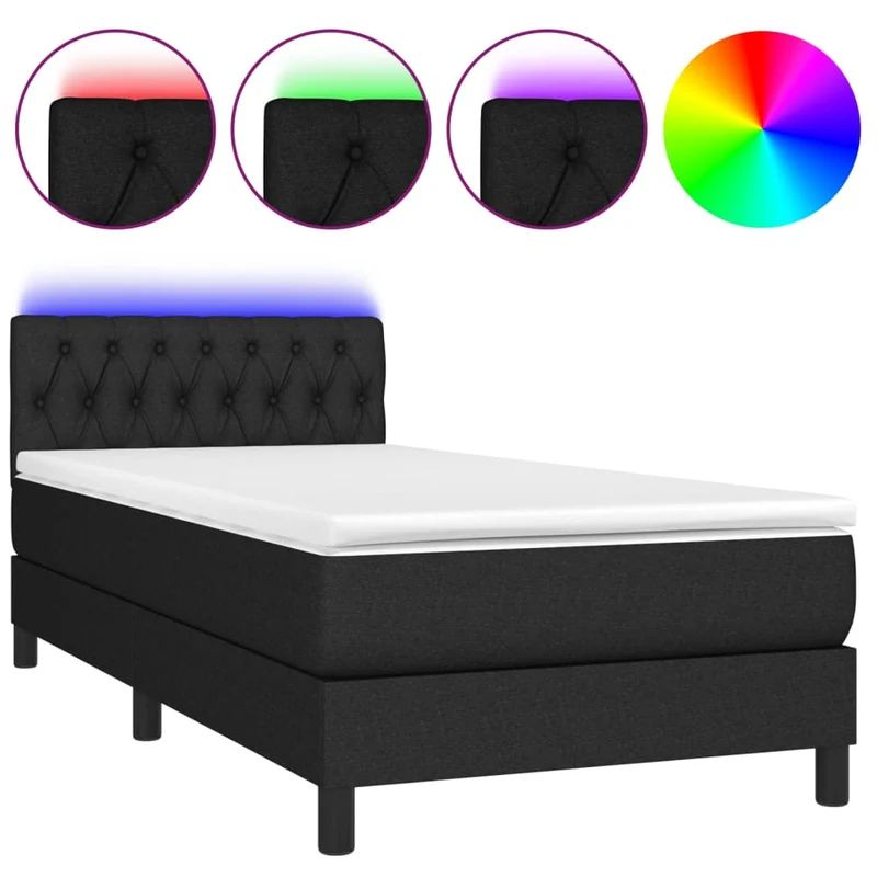 Cadre de lit LED avec sommier tête de lit matelas 90x190 cm tissu noir TDL0209066