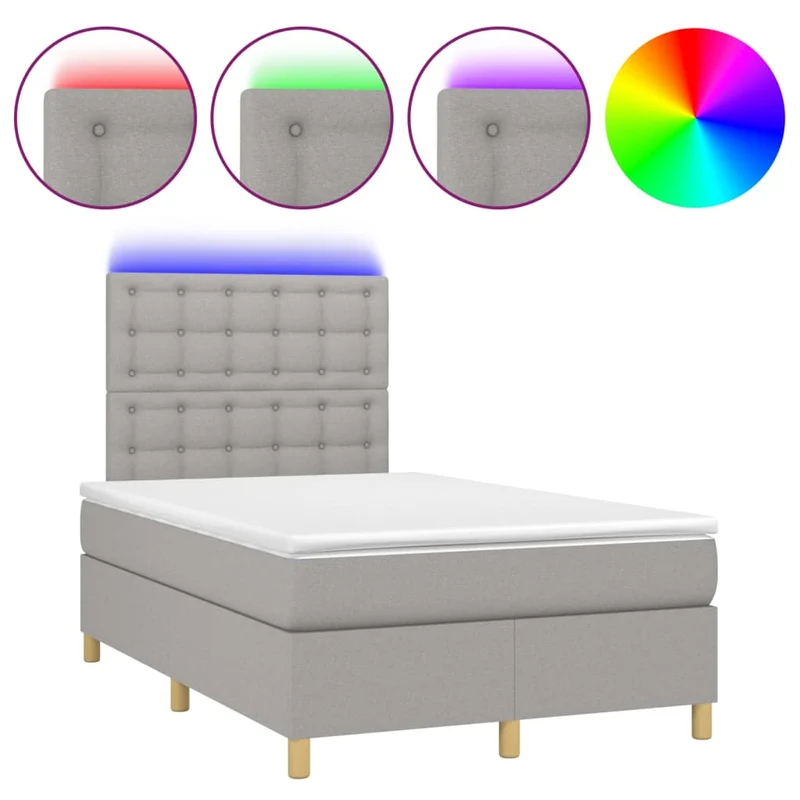 Cadre de lit LED avec sommier tête de lit matelas surmatelas 120x200 cm tissu gris clair TDL0207885