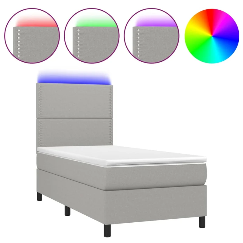 Cadre de lit LED avec sommier tête de lit matelas 90x190cm tissu gris clair TDL0209486
