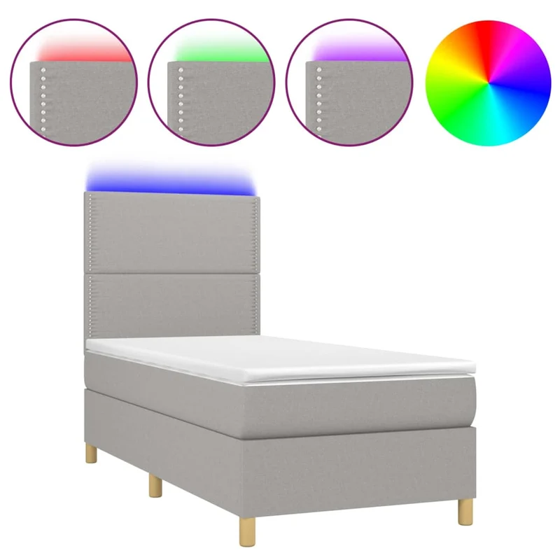 Cadre de lit LED avec sommier tête de lit matelas 90x190cm tissu gris clair TDL0209473